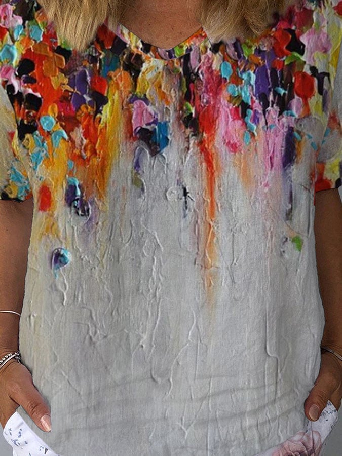 🔥Buy 3 Get 10% Off🔥Casual Floral Oil Painting Print T-Shirt