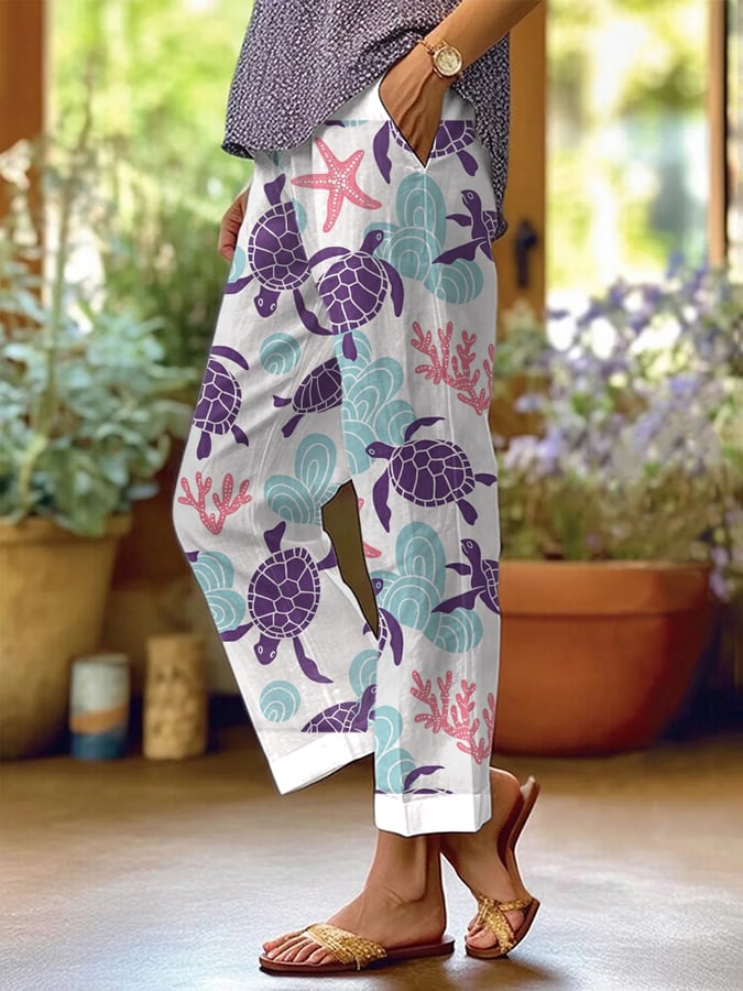 Women's Sea Turtle Print Casual Pants