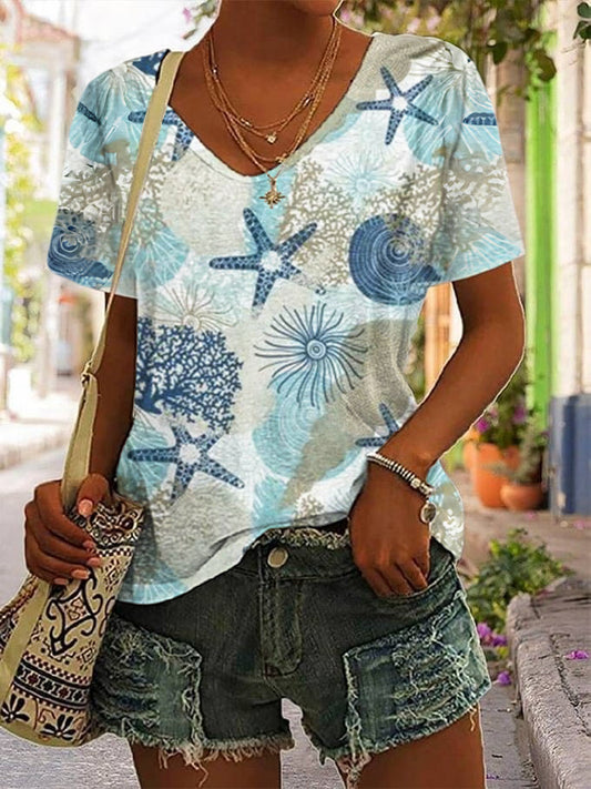 🔥Best Match🔥Women's Hawaiian Vacation Print Casual V-Neck T-Shirt
