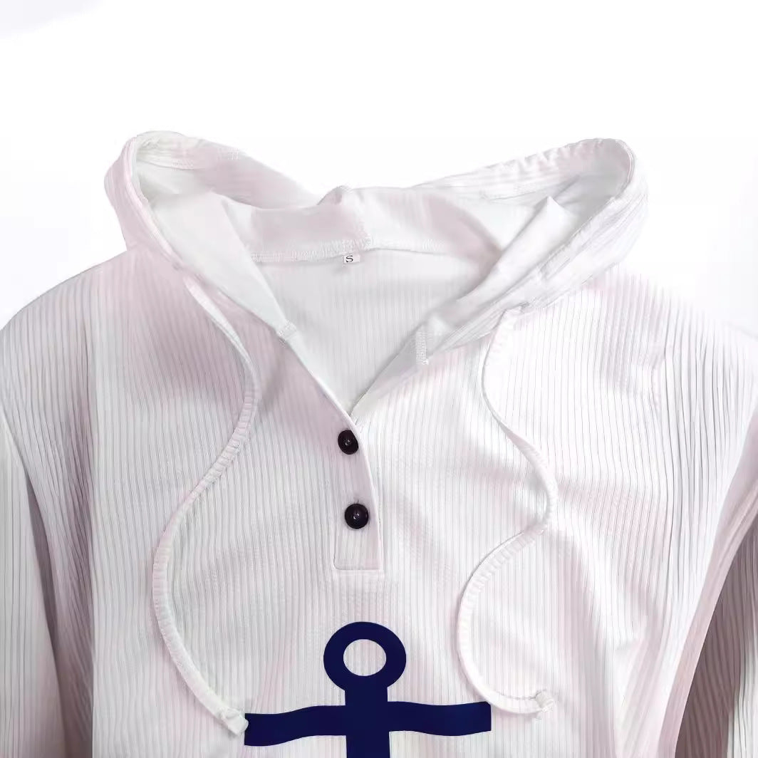 Anchor Print Button Hoodie