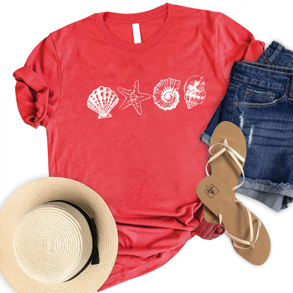 Women's Hand-Painted Shell Crew Neck T-Shirt