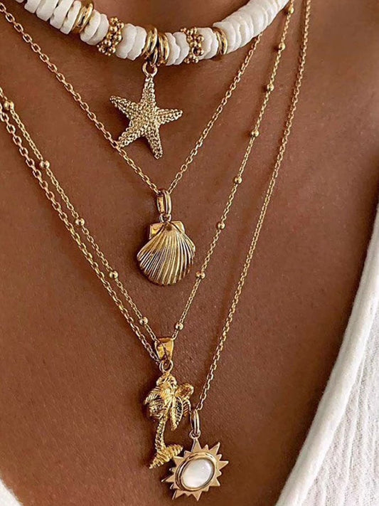 🔥Buy 3 Get 10% Off🔥Vintage Starfish Shell Pendant Sun Layered Necklace