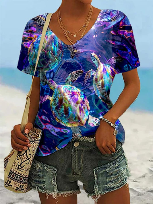 Women's Vacation Turtle Print Casual T-Shirt