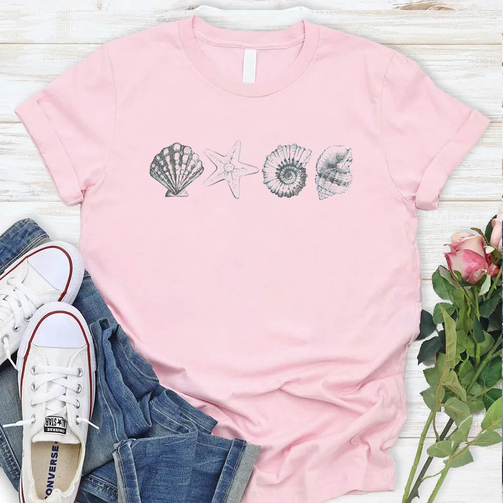 Women's Hand-Painted Shell Crew Neck T-Shirt