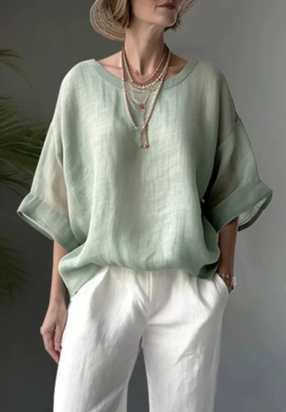 Women'S Elegant Casual Loose Half-Sleeve Round Neck Top