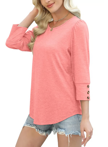 2025 New Women's Casual 3/4 Sleeve with Buttons Dressy Blouses