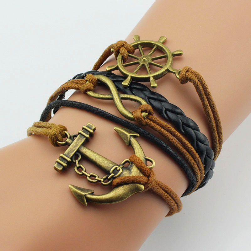 Hand Woven Fashion Boat Rudder Multi Layer Bracelet