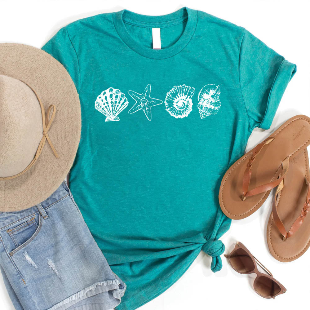 Women's Hand-Painted Shell Crew Neck T-Shirt