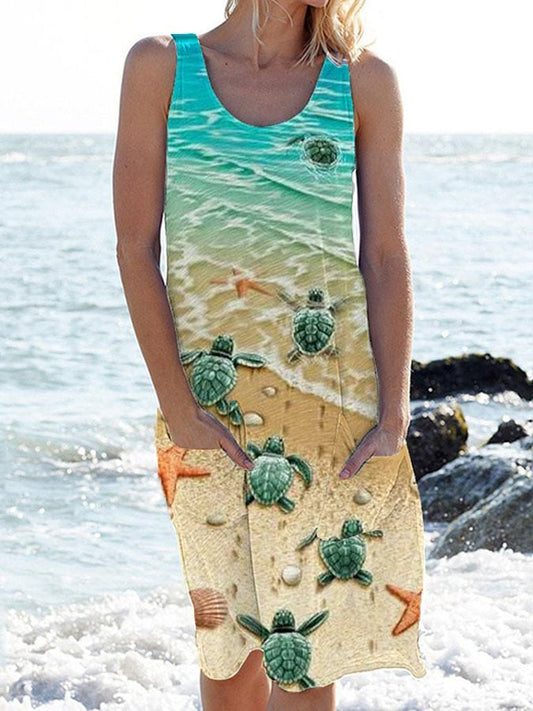 🔥Buy 3 Get 10% Off🔥Women's Beach Turtle Print Sling Dress