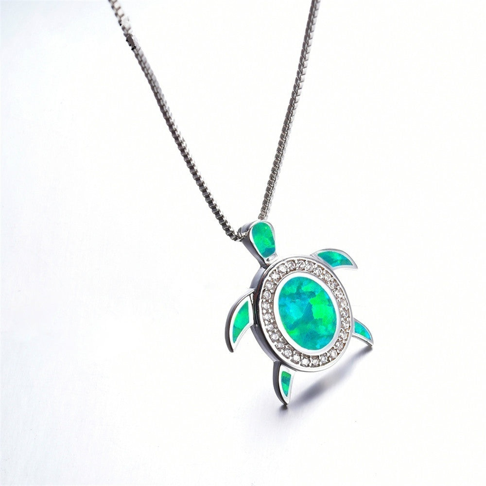 Turtle-Shaped Opal Necklace Inlaid With Australian Opal