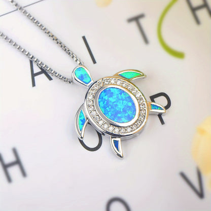 Turtle-Shaped Opal Necklace Inlaid With Australian Opal