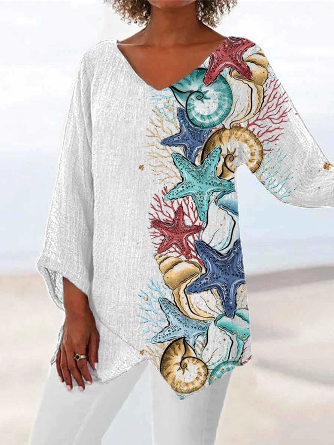 🔥Buy 3 Get 10% Off🔥Ocean Irregular Print Long Sleeve Top