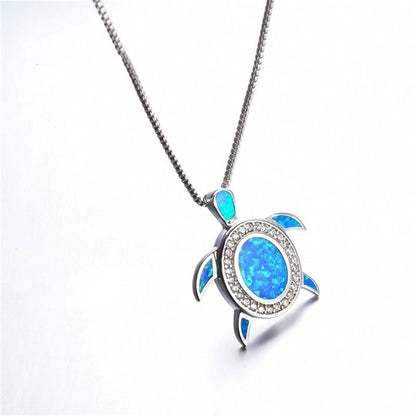 Turtle-Shaped Opal Necklace Inlaid With Australian Opal